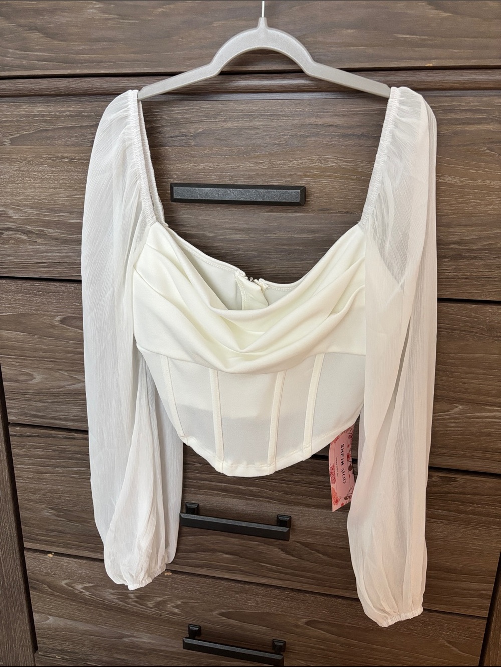 SHEIN White Draped Corset-Style Peasant Blouse